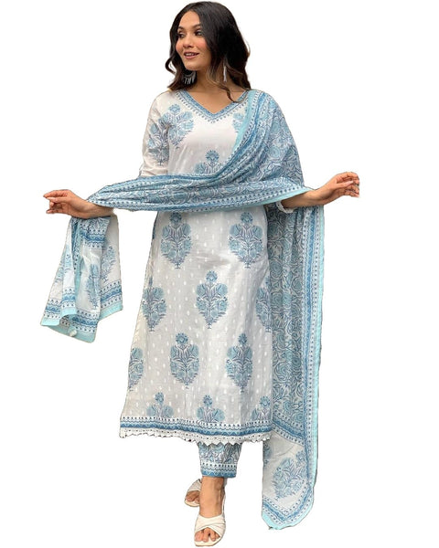 Jashiya Nermosa Block Printed Kurta set for Women with Dupatta