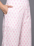 Jashiya Arayna Women's Cotton Block Printed Floral Straight Kurta with Palazzo Pants and Dupatta Set, Pink, Medium