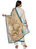 Jashiya RAJMANDIRFABRICS Women's Cotton Hand Block Printed With Thread Work Straight Kurta Pant With Dupatta Set
