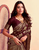 jashiyaa Sugathari Women's Pure Kanjivaram Silk Saree Banarasi Silk Saree With Blouse Piece (Maroon)