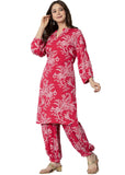 Jashiya rytras Women's Pure Cotton Printed Straight Kurta Set with Palazzo Pants - Ethnic Wear, Pink