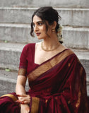 Jashiyaa SIRIL Women's Soft Banarasi Silk Jacquard Saree with Unstitched Blouse Piece (Dark Maroon)