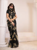 Jashiya Garden Vareli Women's Floral Print Nara Chiffon Saree 59599 - Black