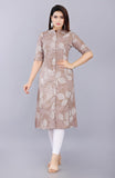 Jashiya Mintmarie Womens Rayon Flax Aline Regular Fit Kurti With Mandarin Collar, Printed Calf Length Elbow Sleeve Tunic For Formal & Casual Wear