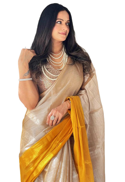 Jashiyaa Yashika Women Chanderi Silk Solid Saree With Unstitched Blouse Piece |saree for Women | New Sari | VEDASHRI YELLOW