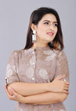 Jashiya Mintmarie Womens Rayon Flax Aline Regular Fit Kurti With Mandarin Collar, Printed Calf Length Elbow Sleeve Tunic For Formal & Casual Wear