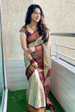 Jashiyaa SGF11 Women's Kanjivaram Soft Lichi Silk Saree With Blouse Piece (Cream Brown)