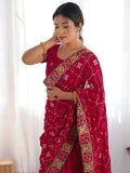 Jashiya Satrani Women's Vichitra Silk Embroidery Saree with Unstitched Blouse Piece
