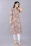 Jashiya Mintmarie Womens Rayon Flax Aline Regular Fit Kurti With Mandarin Collar, Printed Calf Length Elbow Sleeve Tunic For Formal & Casual Wear
