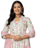 Jashiya Amayra Women's Cotton Printed Anarkali Kurta with Palazzo Pants and Dupatta