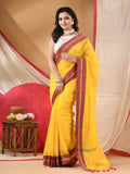 Jashiyaa dB DESH BIDESH Women's Tribal Art Warli Print Design Pure Cotton Handloom Saree with Blouse Piece (Light Yellow)