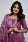 Jashiya PARTHVI|Women's Pure Cotton Printed with Handwork Kurta with Pants and Dupatta Set | Ethnic Set | Suit Set | Kurta Set | Wedding Suit Set (P-1079-Wine-XL)