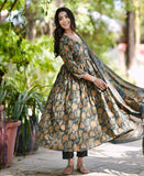 Jashiya KLOSIA Women Printed Anarkali Kurta and Pant Set with Dupatta