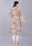 Jashiya Mintmarie Womens Rayon Flax Aline Regular Fit Kurti With Mandarin Collar, Printed Calf Length Elbow Sleeve Tunic For Formal & Casual Wear