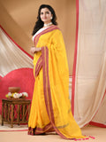 Jashiyaa dB DESH BIDESH Women's Tribal Art Warli Print Design Pure Cotton Handloom Saree with Blouse Piece (Light Yellow)
