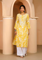 Jashiya GoSriKi Women's Cotton Blend Chikankari Embroidered Straight Kurta