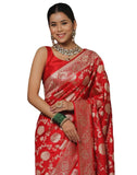 Jashiyaa SIRIL Women's Banarasi Silk Saree Pure Silk Saree with Unstitched blouse Piece Red