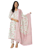 Jashiya Amayra Women's Cotton Printed Anarkali Kurta with Palazzo Pants and Dupatta