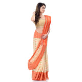 Jashiya TANTLOOM Women`s Bengal Tant Jamdani Print Design Pure Handloom Cotton Saree Without Blouse Piece Orange
