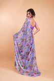 Jashiyaa Garden Vareli Women Chiffon Floral Print Saree - Purple