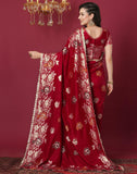 Jashiyaa SIRIL Women's Kanjivaram Silk Saree Pure Silk Banarasi Saree With Unstitched Blouse Piece Red