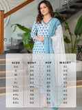 Jashiya Arayna Women's Pure Cotton Block Printed Ethnic Kurta Set with Palazzo & Dupatta, White, Medium