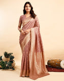 Jashiya SIRIL Women's Pure Kanjivaram Silk Saree Soft Sarees Banarasi Style With Blouse Piece For Wedding (Light Pink)