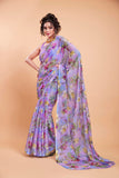 Jashiyaa Garden Vareli Women Chiffon Floral Print Saree - Purple