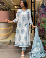 Jashiya Nermosa Block Printed Kurta set for Women with Dupatta