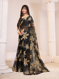 Jashiya Garden Vareli Women's Floral Print Nara Chiffon Saree 59599 - Black