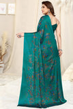 Jashiya MIRCHI FASHION Chiffon Georgette Floral Print ed Sarees for Women with Blouse Piece (Turquoise, Orange)