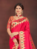 Garden Vareli Women Banarasi Silk Jacquard Saree Rich Pallu And Zari Border With Unstitched Blouse Piece Red