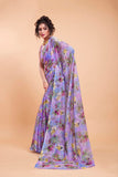 Jashiyaa Garden Vareli Women Chiffon Floral Print Saree - Purple