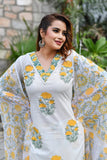 Jashiya KLOSIA Women Straight Block Printed Kurta and Pant Set with Dupatta (Large) White