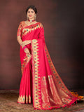 Garden Vareli Women Banarasi Silk Jacquard Saree Rich Pallu And Zari Border With Unstitched Blouse Piece Red