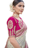 Jashiyaa MANOHARI Most Trendy Banarasi Silk Woven Pattern Jacquard Saree For Women With Blouse Piece Off White