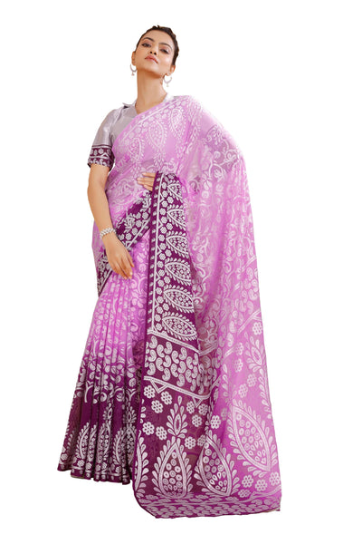 Jashiyaa Garden Vareli Women Viscose Brasso Floral Print Saree With Unstitched Blouse Piece Purple Magenta