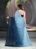 Jashiyaa Garden Vareli Georgette Embellishment Work Saree With Unstitched Blouse Piece - Navy Blue