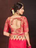 Garden Vareli Women Banarasi Silk Jacquard Saree Rich Pallu And Zari Border With Unstitched Blouse Piece Red