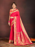 Garden Vareli Women Banarasi Silk Jacquard Saree Rich Pallu And Zari Border With Unstitched Blouse Piece Red