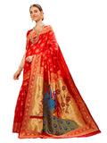 Jashiya EthnicJunction Women's Paithani Silk Blend Woven Saree With Blouse Piece (Red)