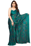 Jashiya MIRCHI FASHION Chiffon Georgette Floral Print ed Sarees for Women with Blouse Piece (Turquoise, Orange)
