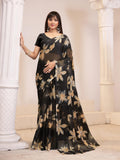 Jashiya Garden Vareli Women's Floral Print Nara Chiffon Saree 59599 - Black