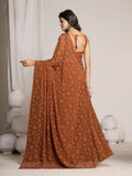 Jashiya Garden Vareli Lock Chiffon Viscose Brasso Floral Saree - Brown