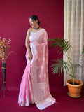Jashiyaa SGF11 Women's Kanjivaram Soft Cotton Linen Silk Saree With Blouse Piece Pink
