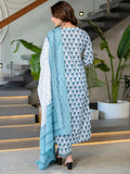 Jashiya Arayna Women's Pure Cotton Block Printed Ethnic Kurta Set with Palazzo & Dupatta, White, Medium