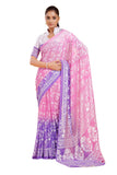 Jashiyaa Garden Vareli Women Viscose Brasso Floral Print Saree With Unstitched Blouse Piece Purple