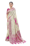 Jashiyaa MANOHARI Most Trendy Banarasi Silk Woven Pattern Jacquard Saree For Women With Blouse Piece Off White