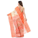 Jashiya TANTLOOM Women`s Bengal Tant Jamdani Print Design Pure Handloom Cotton Saree Without Blouse Piece Orange