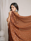 Jashiya Garden Vareli Lock Chiffon Viscose Brasso Floral Saree - Brown